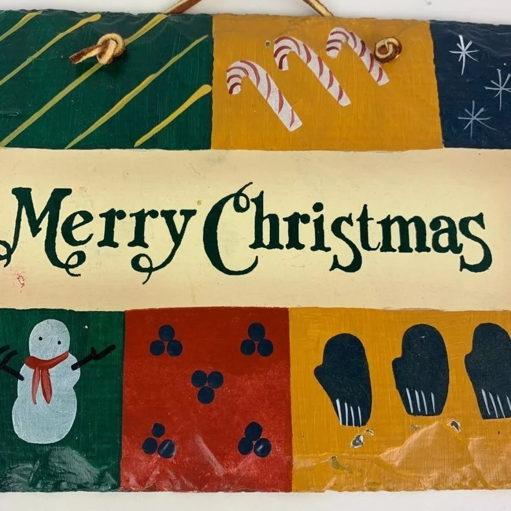 Plain Jane Merry Christmas Painted Slate Sign Preserved New Orleans Roof Tile‎